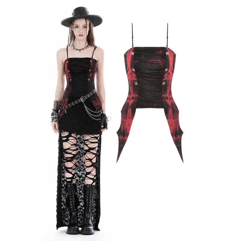 Gothic Irregular Ruched Tie-dyed Overbust Corset för kvinnor