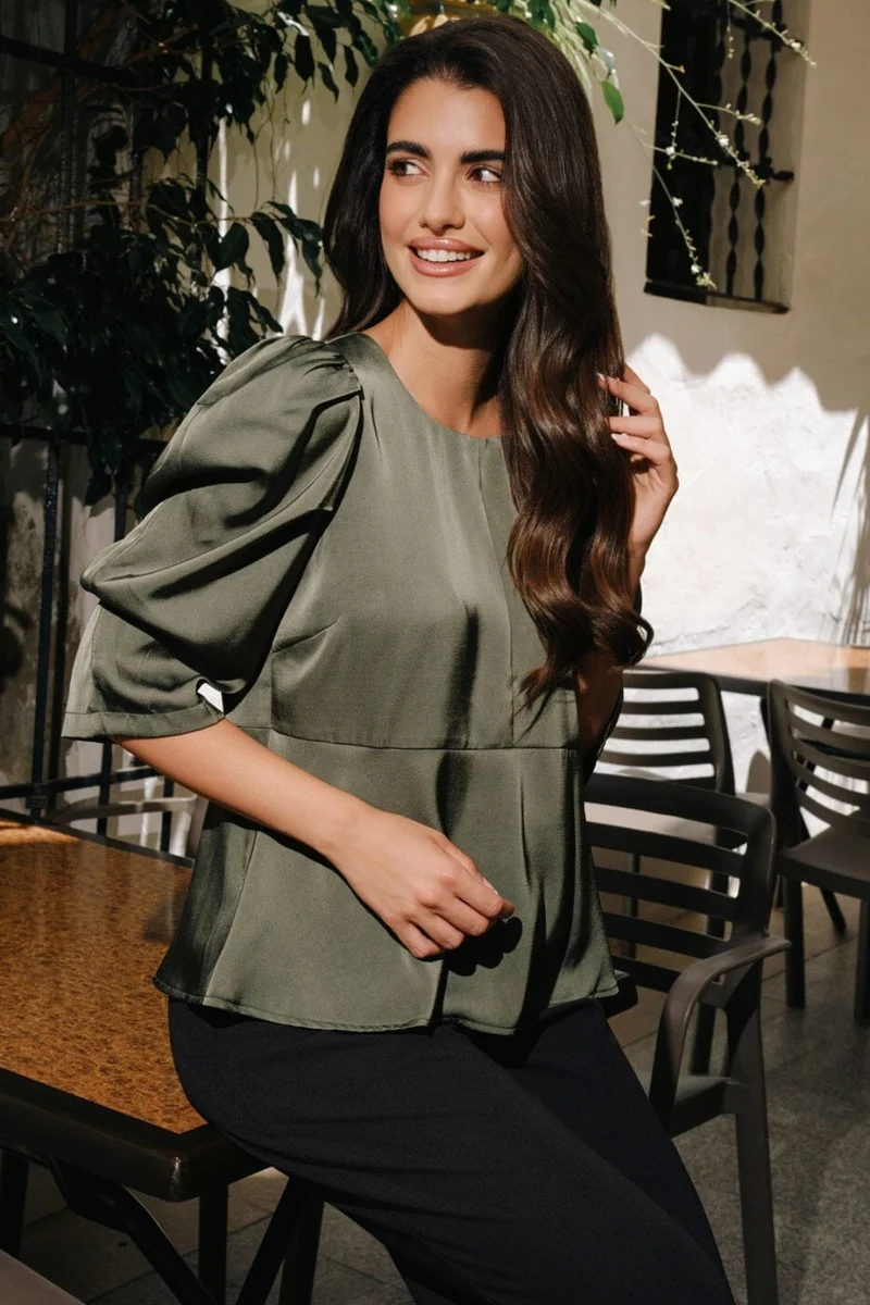 Liberte - Winnie Peplum Blouse 22481 - Dusty Army