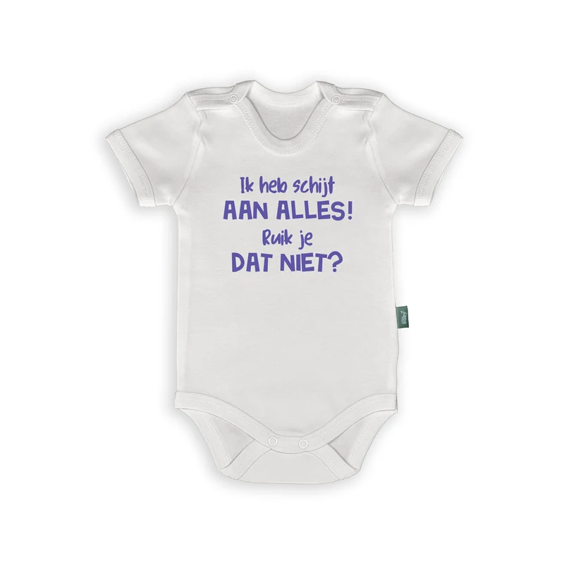 Romper met Tekst "Ik Heb Schijt Aan Alles" – Grappige Babykleding met Humor voor Kraamcadeau