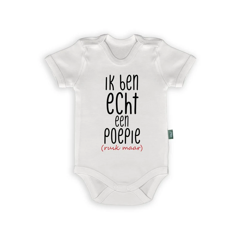 Rompertje met Tekst "Ik Ben Echt Een Poepie (Ruik Maar)" – Grappige Babykleding met Humor voor Kraamcadeau