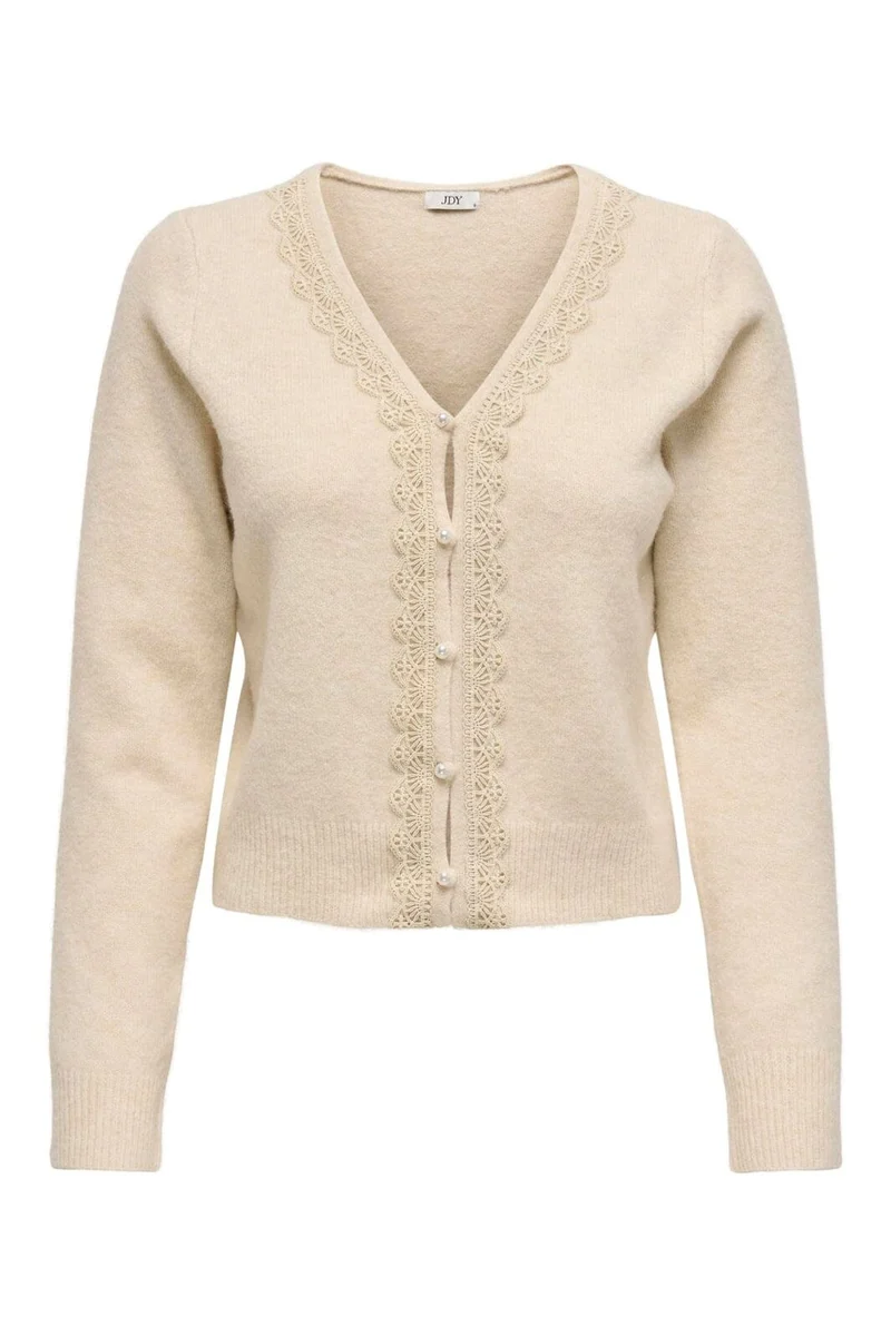 Jdy - Jdyfrancie L/S V-Neck Cardigan Knt - 4651936 Birch W. Pearl Button
