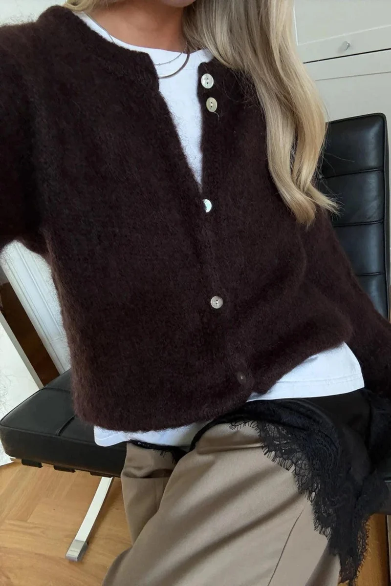 Noella - N-Kae Mohair Cardigan 15250003 - 1469 - Dark Brown Chocolate
