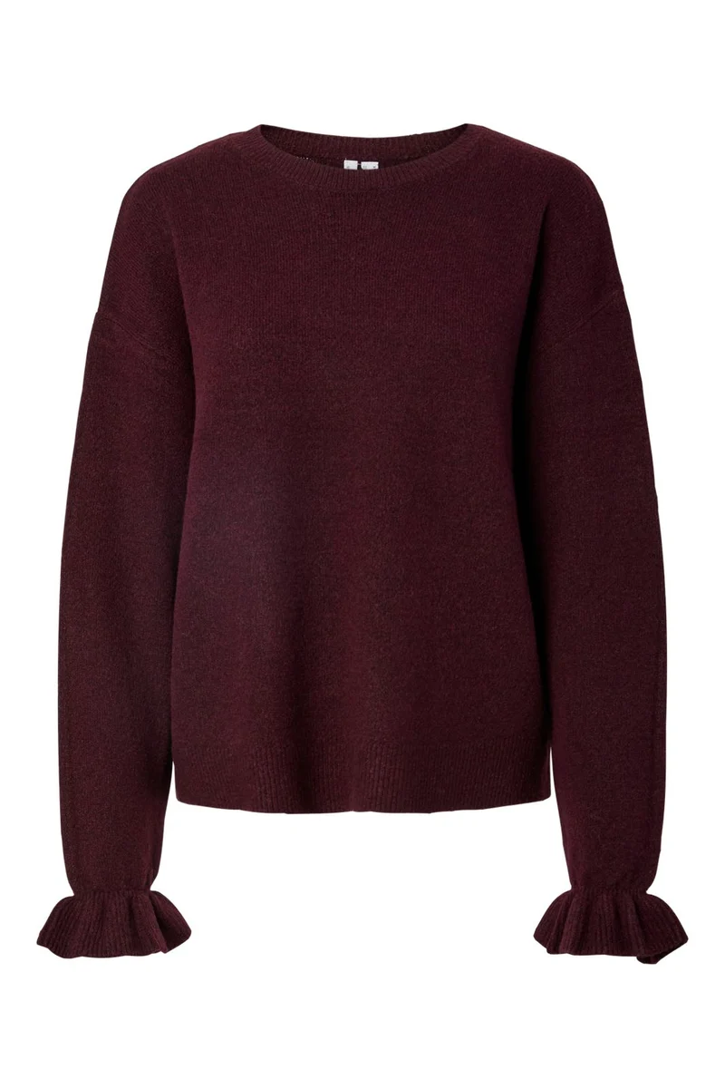 Pieces - Pcsally Ls Frill Cuff Knit - 5087233 Winetasting Melange