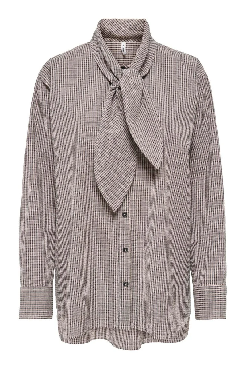Only - Onlmaya Check Bow Shirt - 5161925 Black Nacreous Cloud