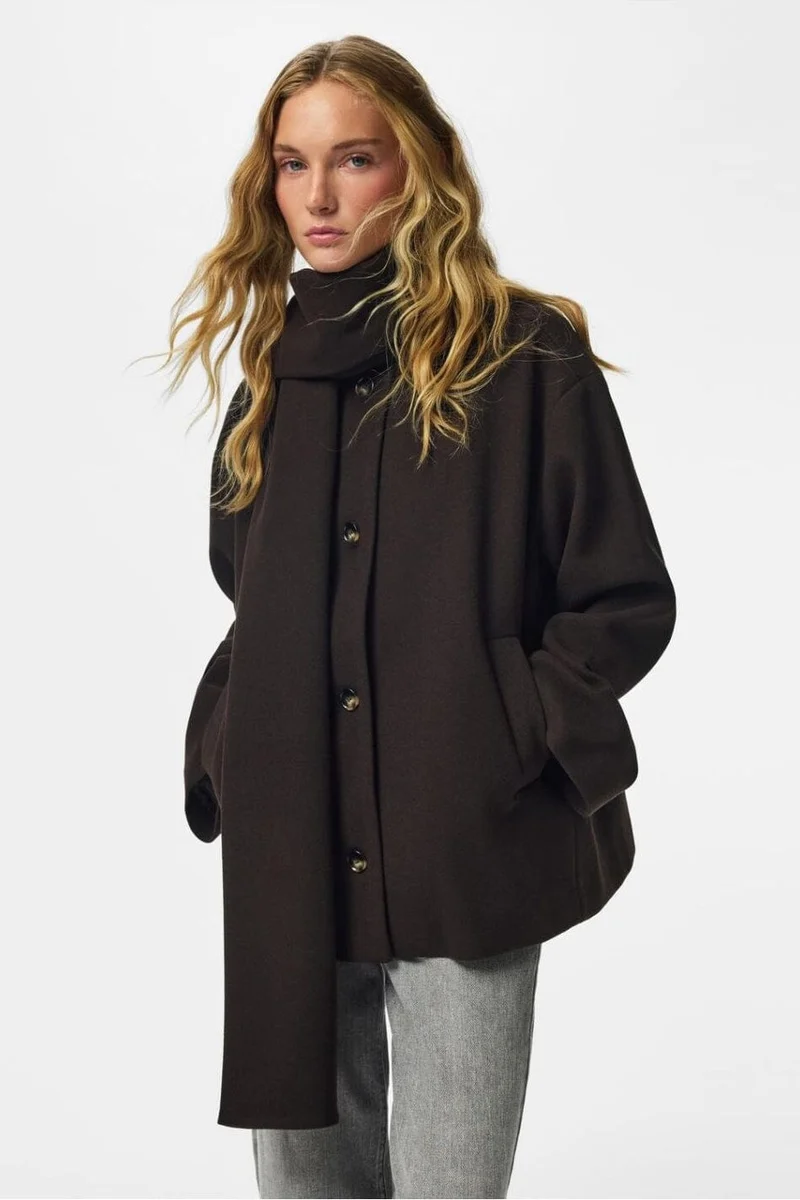 Pieces - Pcagnes Short Jacket W. Scarf - 5162958 Ganache