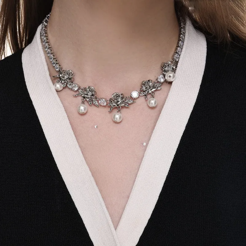 Damer Lolita pärlstav metall Rose halsband