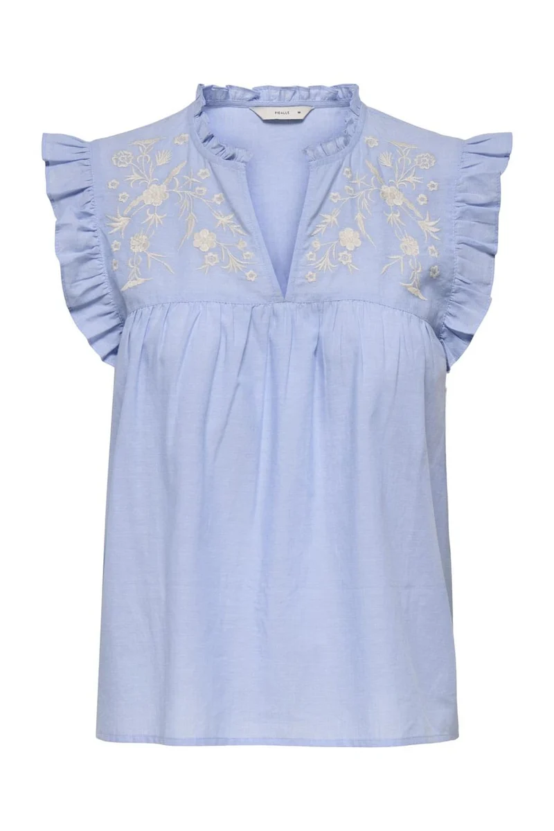 Only - Onllessy S/L Emb Top - 4678687 Cashmere Blue Cd Embroidery