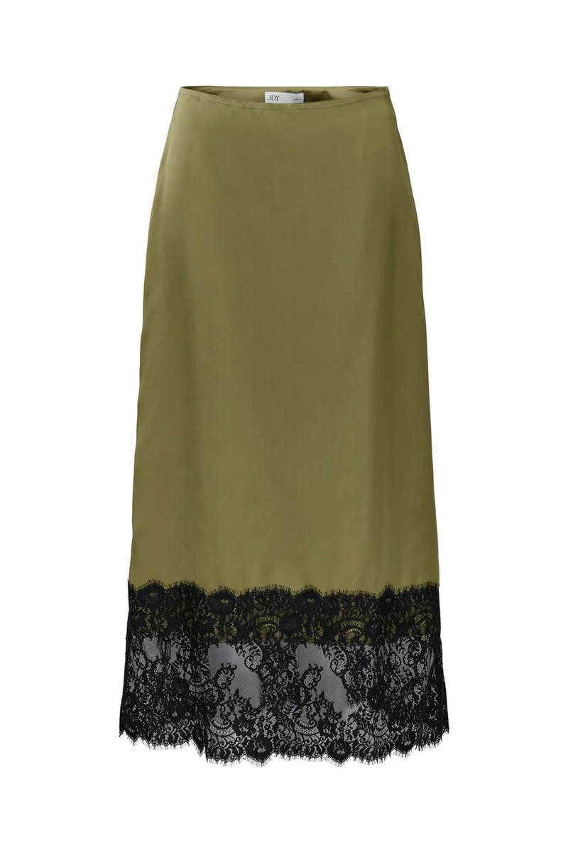 JDY - Jdybita Satin Lace Midi Skirt - 5109422 Gothic Olive Black Lace