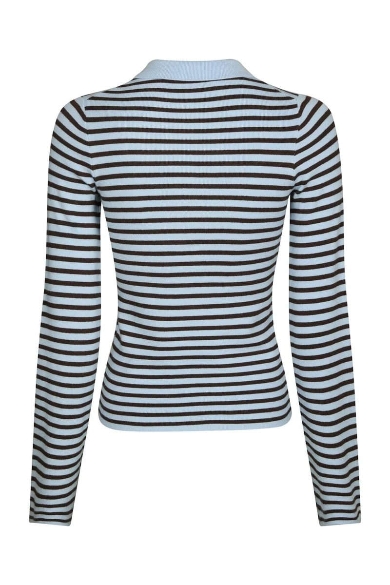 Neo Noir - Fannya Ls Striped Knit Polo 169865 - 665 - Light Blue Stripe