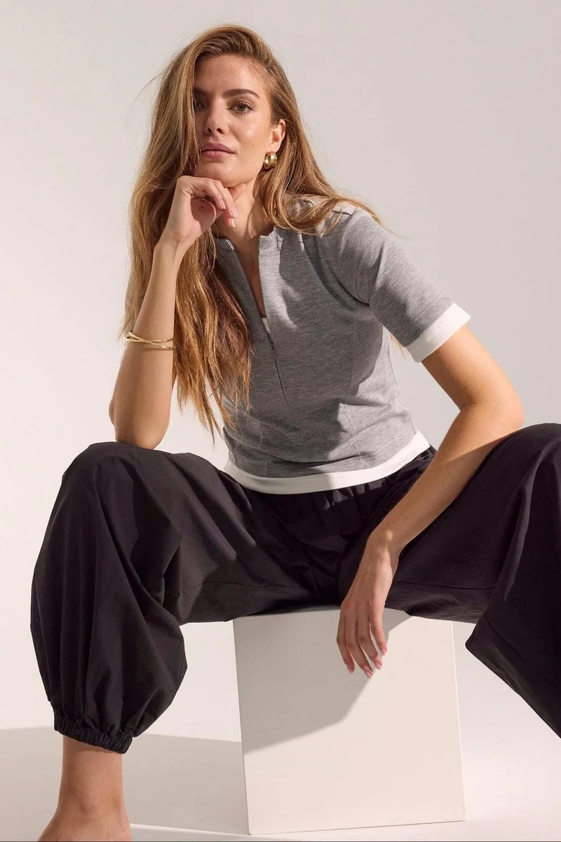 Co´Couture - Lancecc Zipper Tee 43011 - 57 - Grey Melange