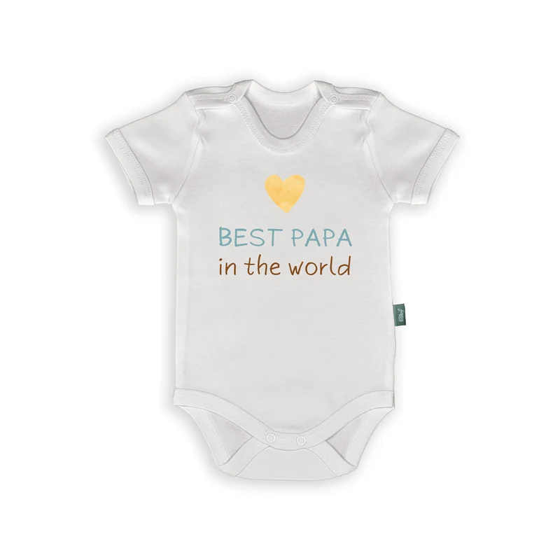 Romper met Tekst – “Best Papa in the World” – Lief Babyrompertje voor Vaderdag of Geboorte