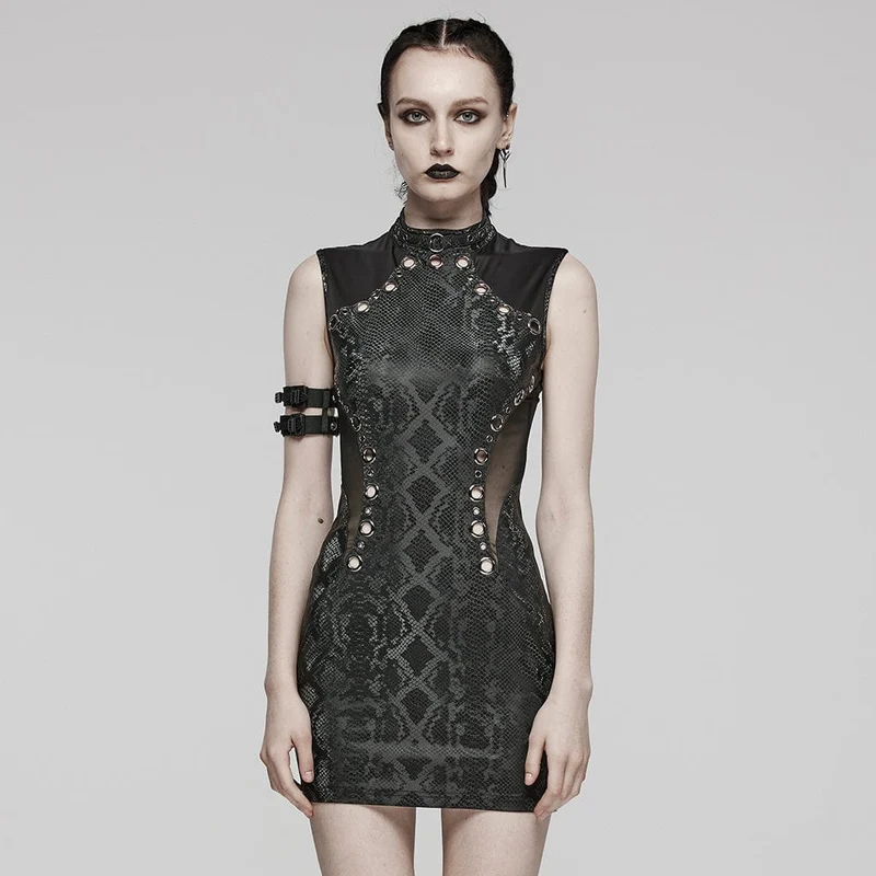 Kvinnors Punk Mesh Ring Cutout Ärmlös kort klänning