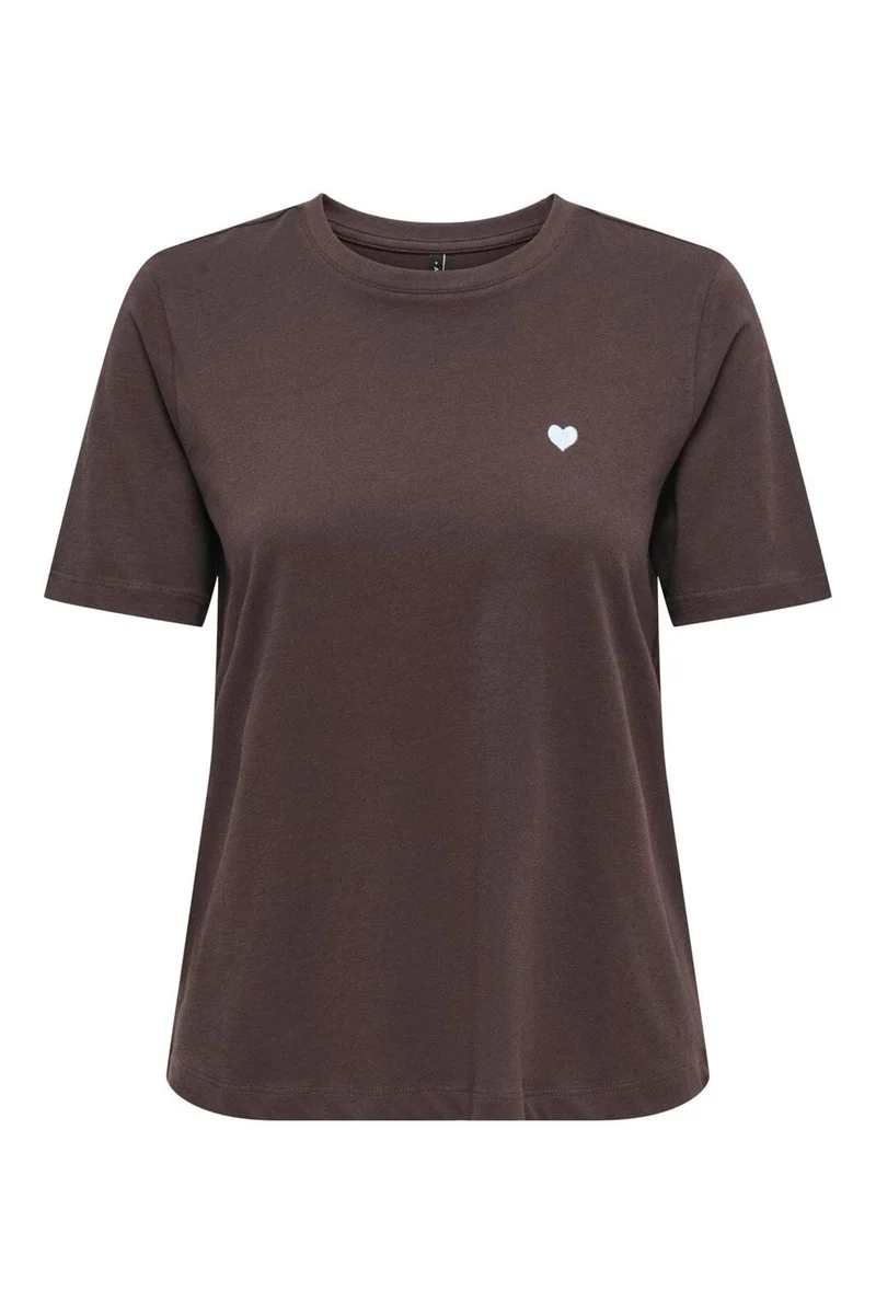 Only - Onlhappy S/S Emb Top - 5204457 Coffee Bean Chambray Heart