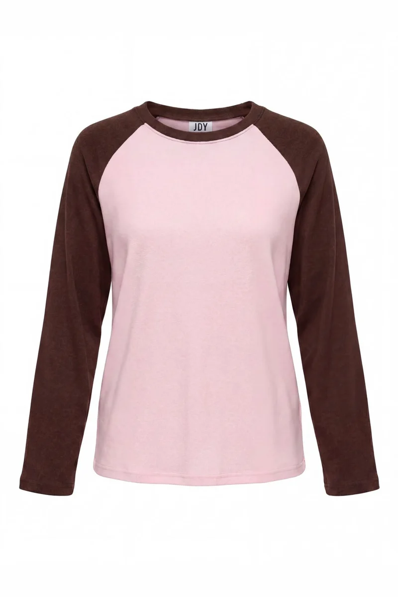 JDY - Jdyjeanett L/S Raglan Contrast Top - 5218442 Chalk Pink Coffee Bean Contrast