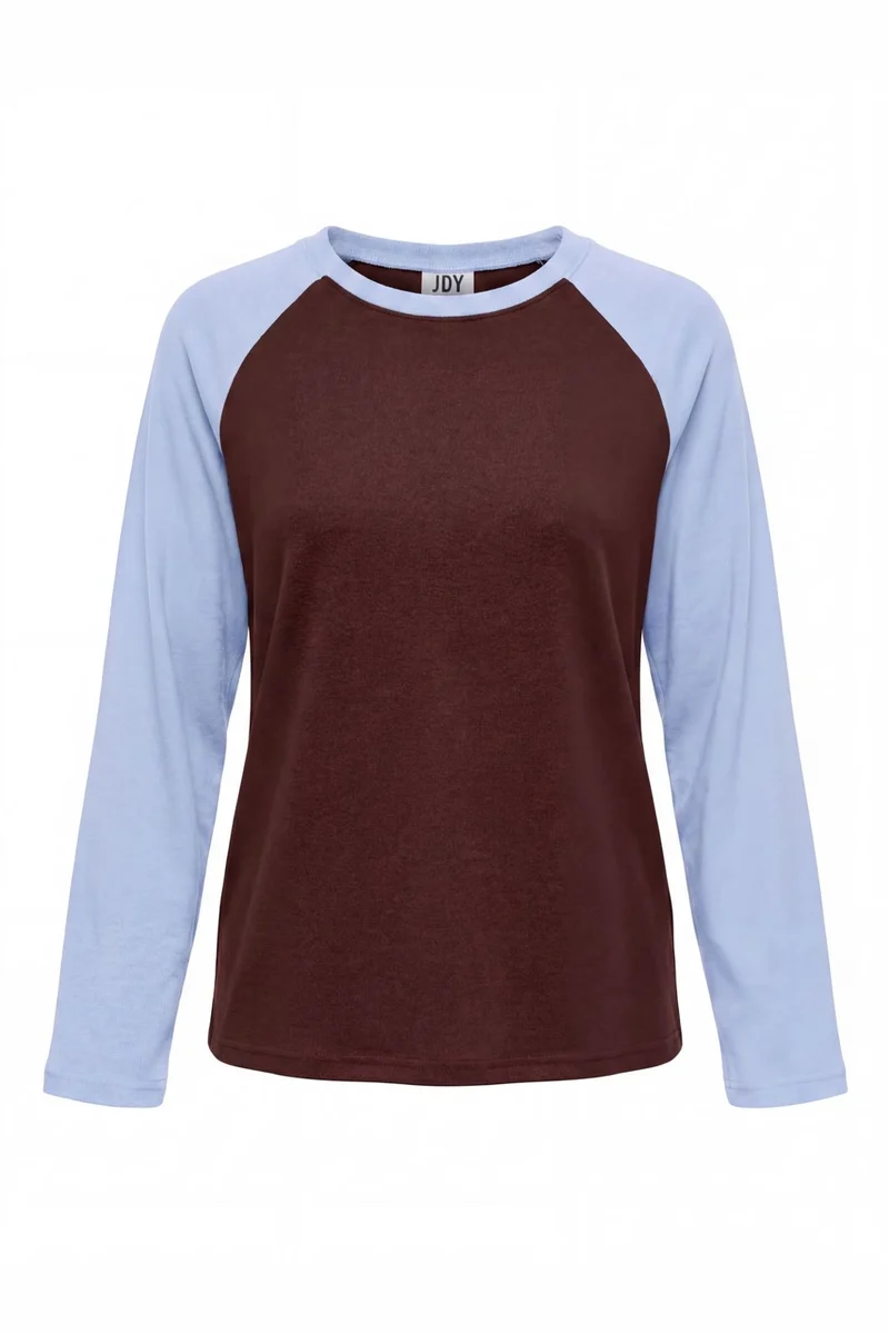 JDY - Jdyjeanett L/S Raglan Contrast Top - 5218441 Coffee Bean Kentucky Blue Contrast