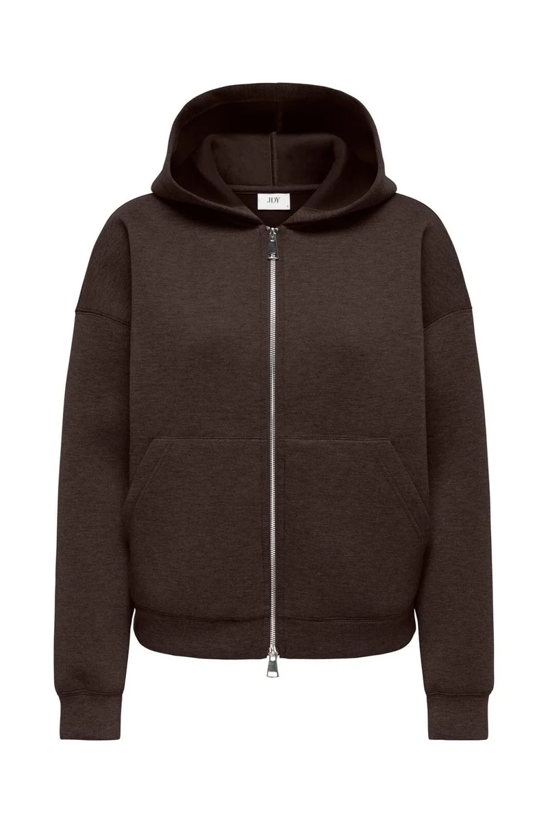 JDY - Jdysabrina L/S Zipper Scuba Hoodie - 5046545 Coffee Bean