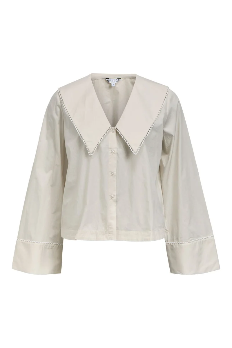 Object - Objhope Big Collar L/S Re Shirt 146 - 5154329 Cloud Dancer