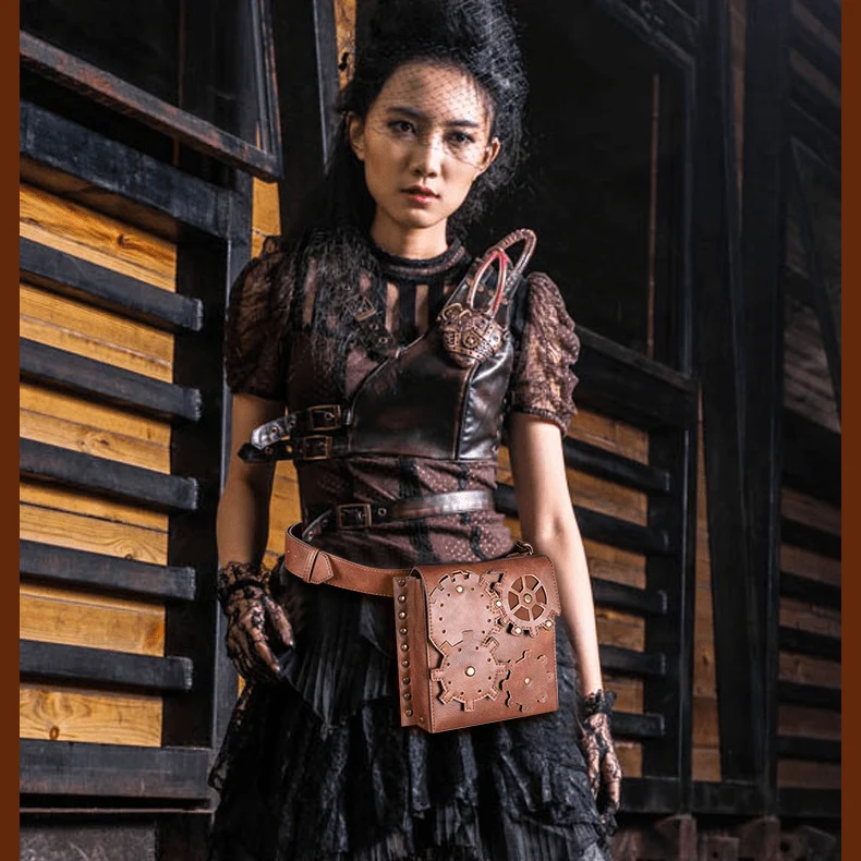 Unisex Steampunk Gear Square midjeväska