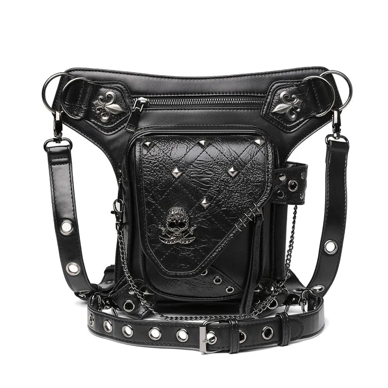 Unisex Steampunk Skull Dubbade kedja midjeväska