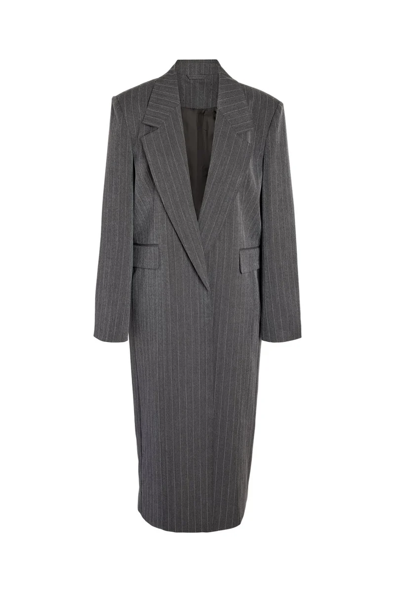Noisy May - Nmcelia L/S Long Oversize Blazer Tnt/20 - 5213553 Charcoal Gray Pinstripe
