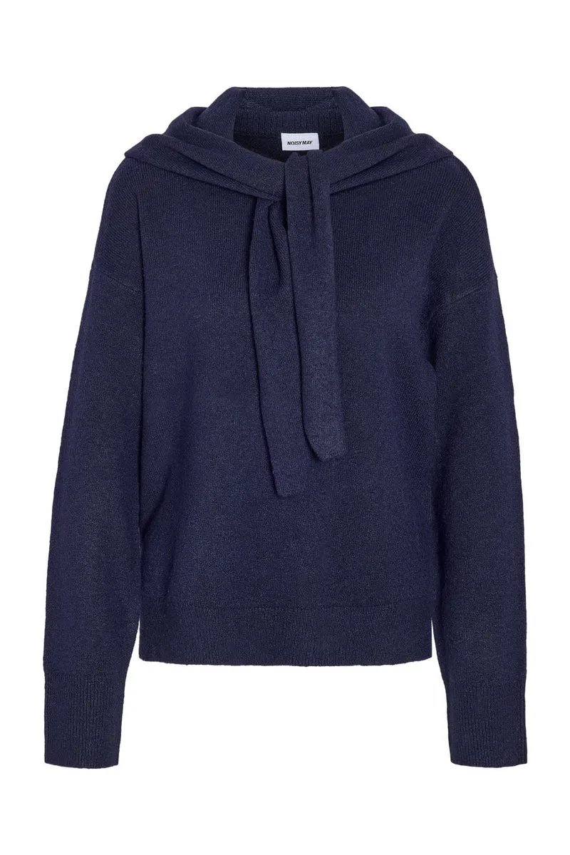 Noisy May - Nmsabrina L/S O-Neck Scarf Knit Top - 5263381 Navy Blazer