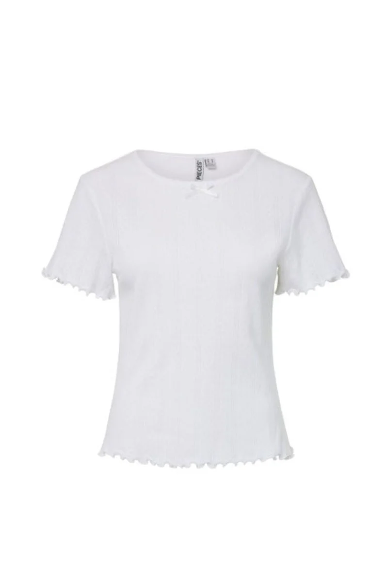 Pieces - Pcnilla Ss Pointelle Top - 5097149 Bright White