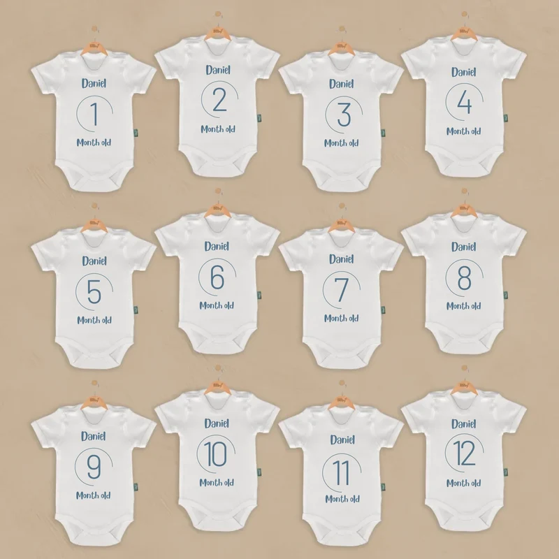 Circle Line Numbers - 12-delige Babymilestone Romper Set met Naam