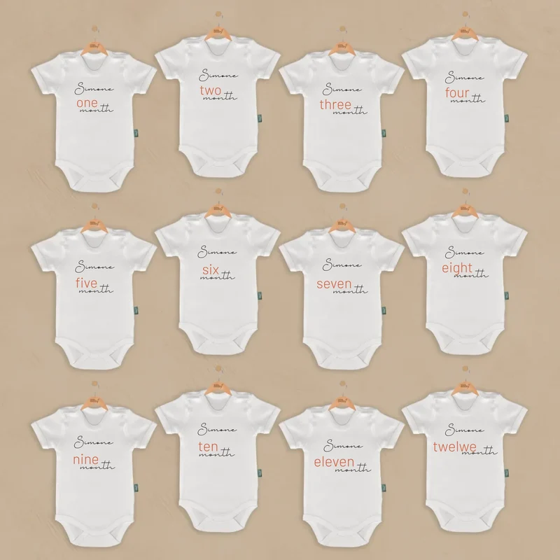 Elegant Duo Fonts - 12-delige Babymilestone Romper Set met Naam