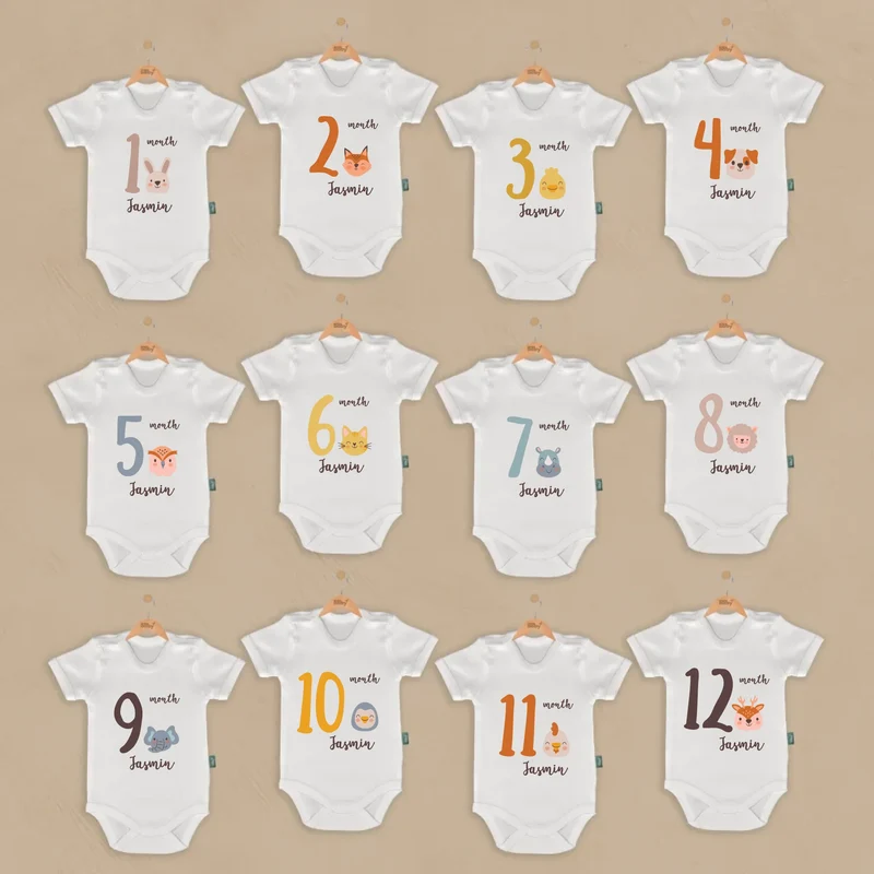 Sweet Forest Buddies - 12-delige Babymilestone Romper Set met Naam
