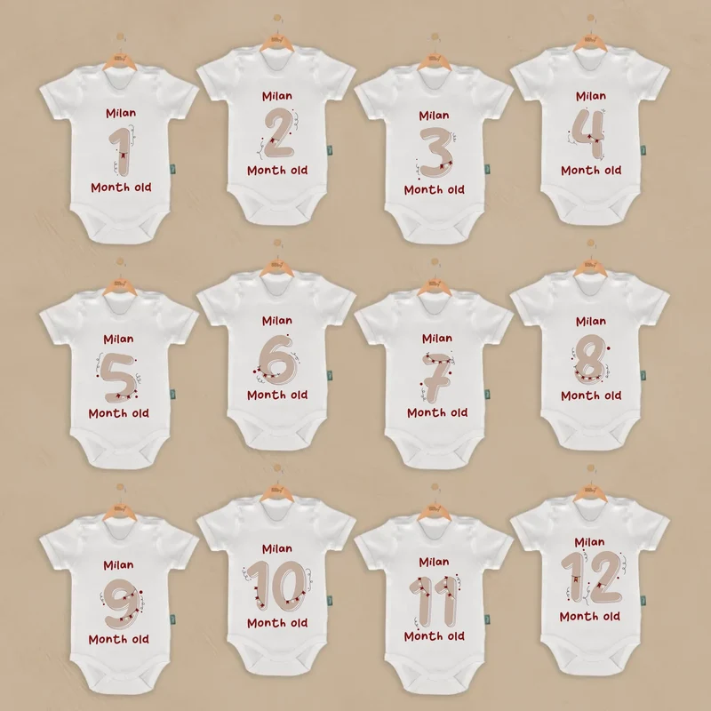 Vintage Celebration Style - 12-delige Babymilestone Romper Set met Naam