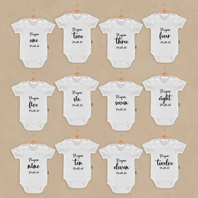Minimal Heart Detail - 12-delige Babymilestone Romper Set met Naam