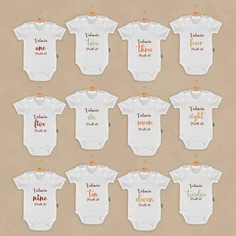 Heartfelt Script Theme - 12-delige Babymilestone Romper Set met Naam