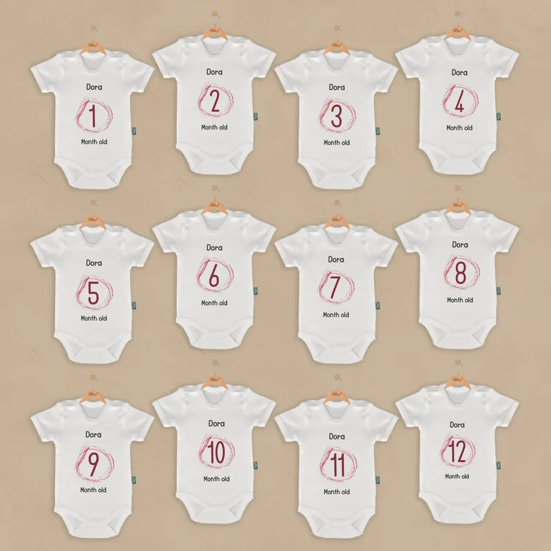 Artistic Brush Design - 12-delige Babymilestone Romper Set met Naam
