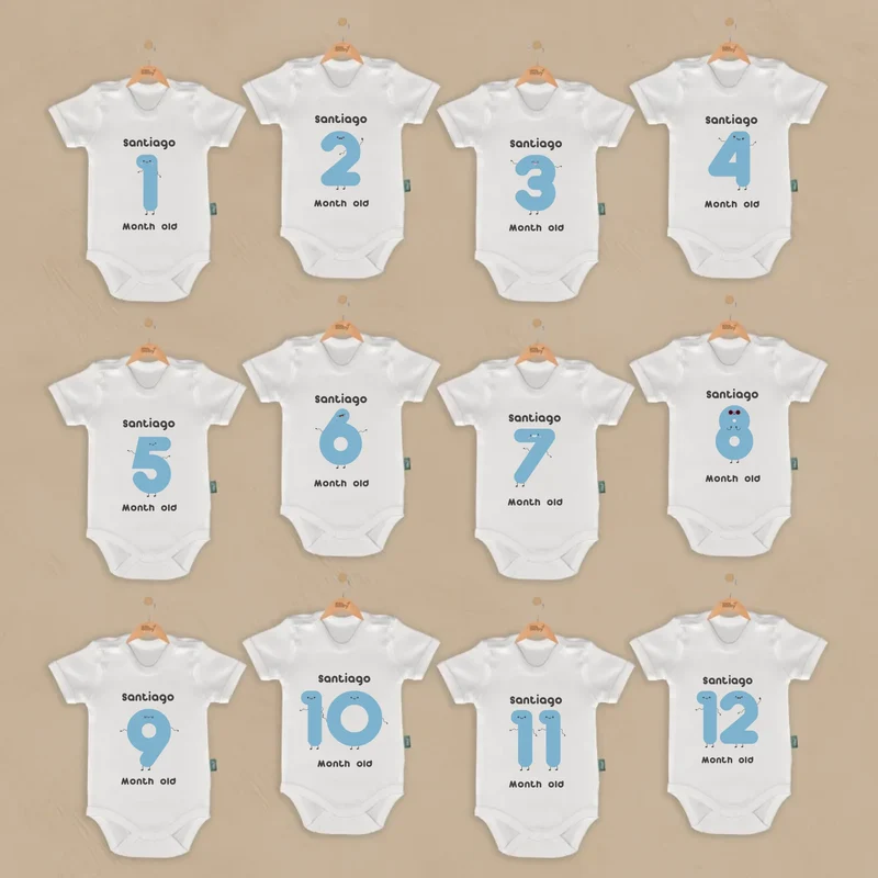 Lachende Cijfers - 12-delige Babymilestone Romper Set met Naam