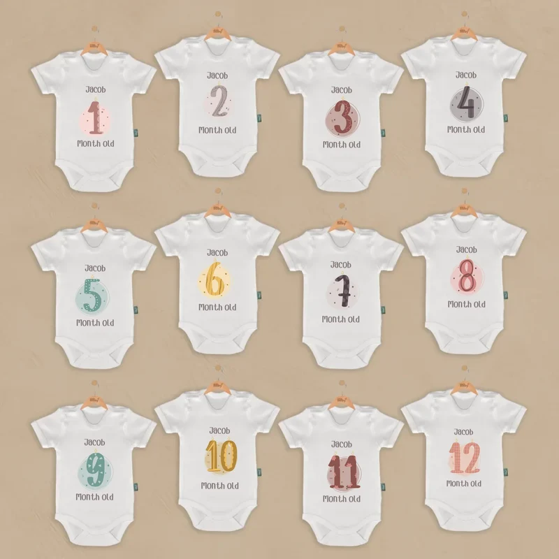 Pastel Candle Numbers - 12-delige Babymilestone Romper Set met Naam
