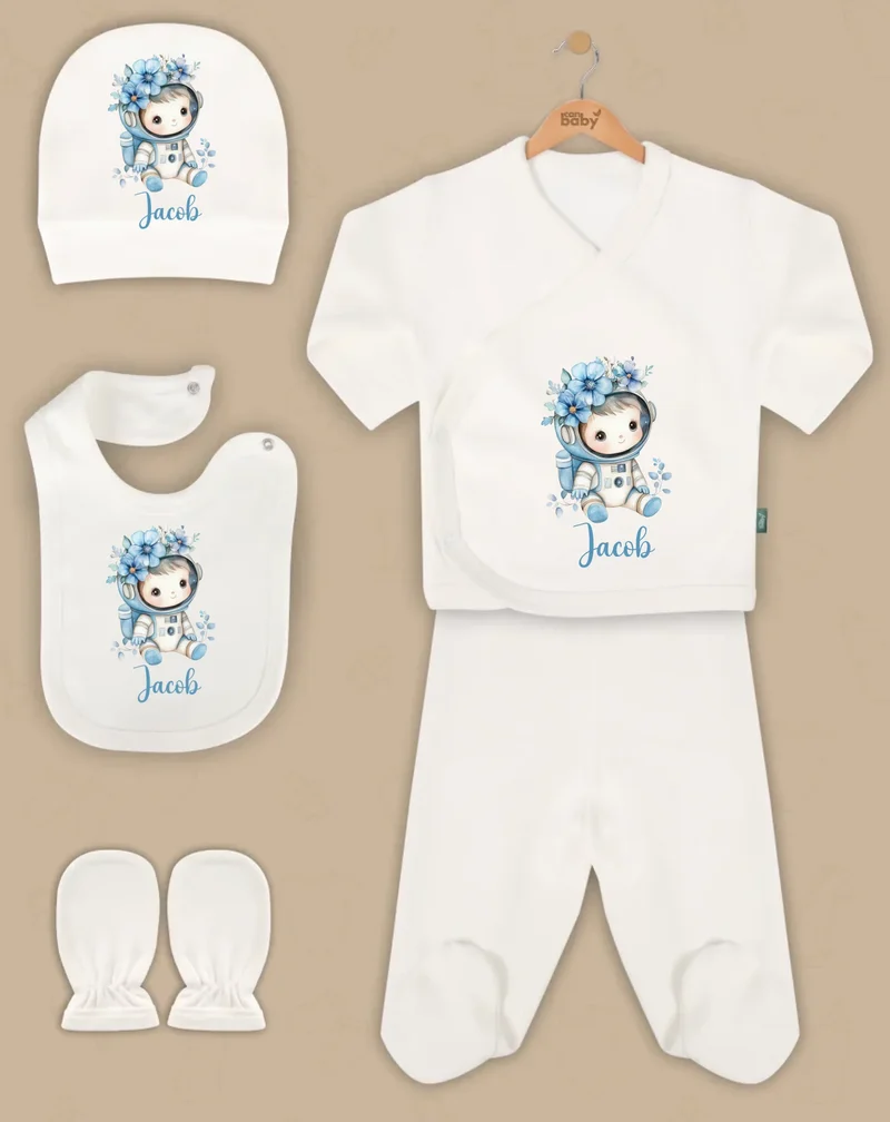 Astronaut - Goedkope 5-Delige Gepersonaliseerde Babykleding Cadeauset