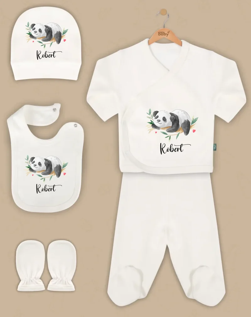 Panda - Goedkope 5-Delige Gepersonaliseerde Babykleding Cadeauset