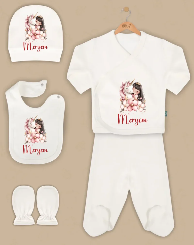 Eenhoorn- en sprookjesmeisjes - Goedkope 5-Delige Gepersonaliseerde Babykleding Cadeauset