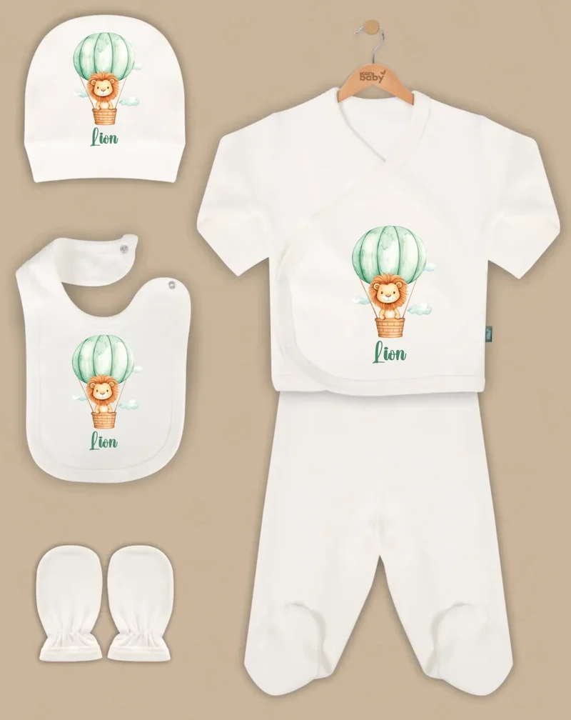 Leeuwen - Goedkope 5-Delige Gepersonaliseerde Babykleding Cadeauset