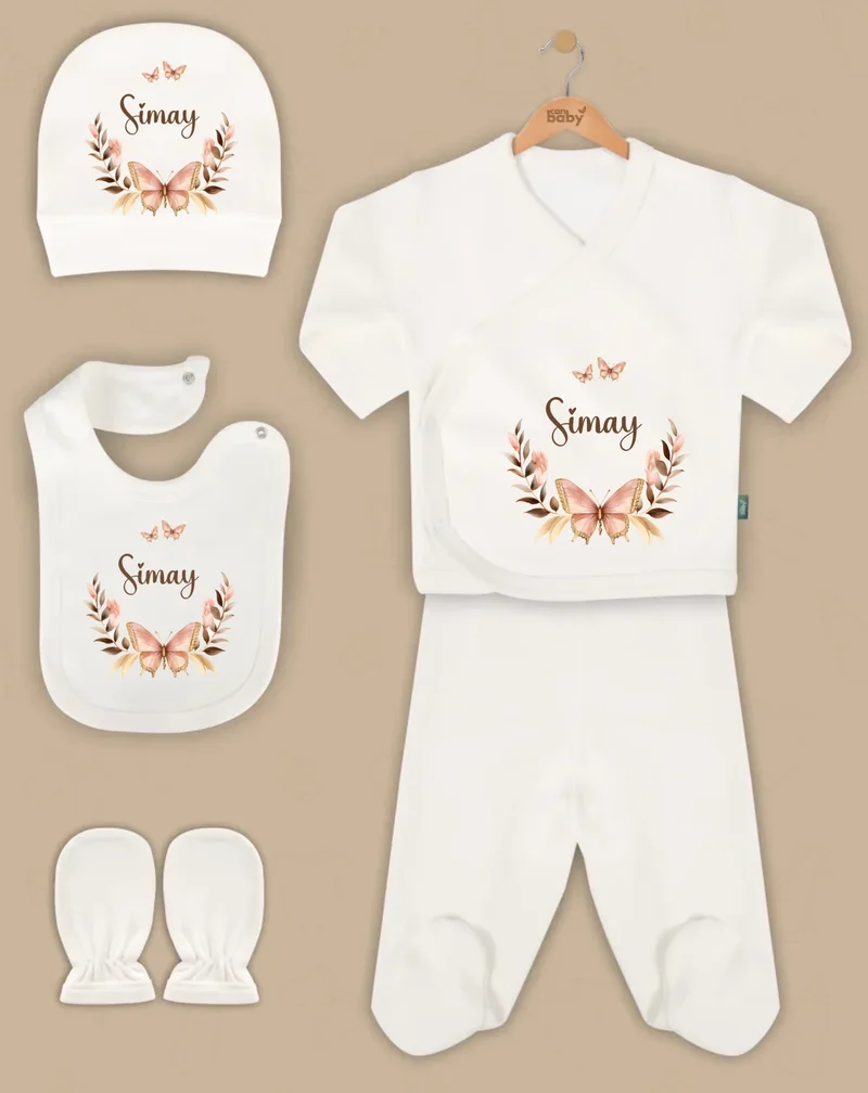 Vlinderkrans - Goedkope 5-Delige Gepersonaliseerde Babykleding Cadeauset