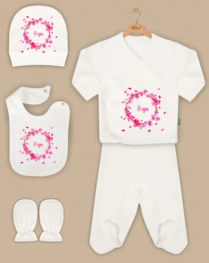 Roze kozijnen - Goedkope 5-Delige Gepersonaliseerde Babykleding Cadeauset