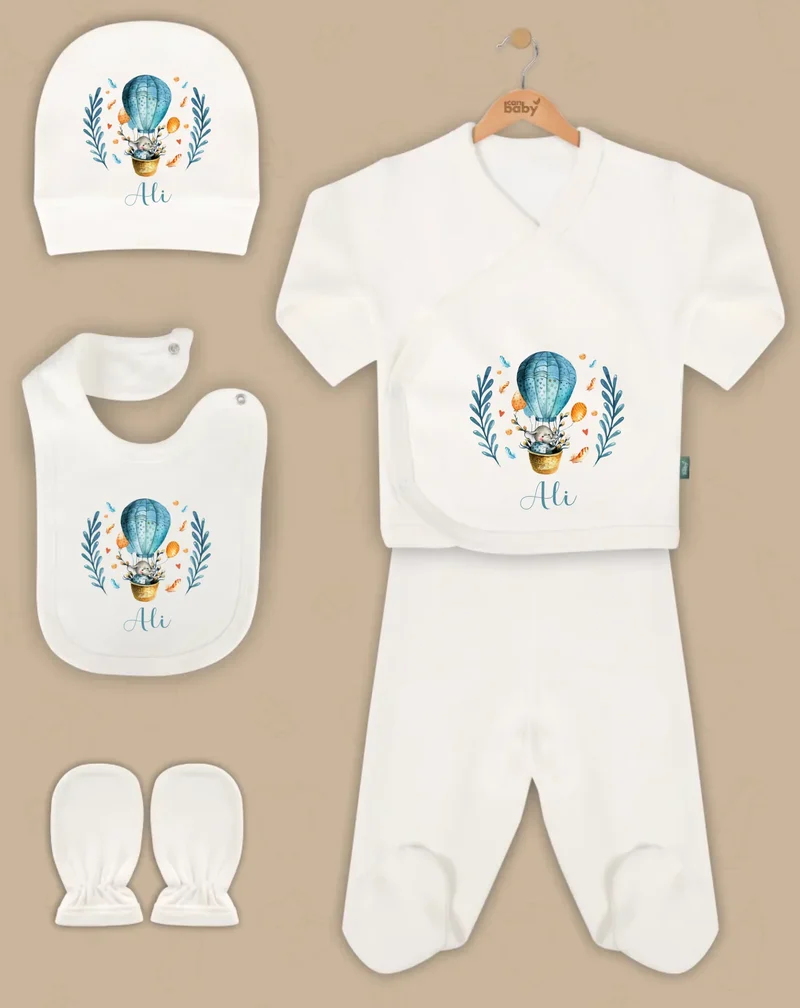 Luchtballon - Goedkope 5-Delige Gepersonaliseerde Babykleding Cadeauset