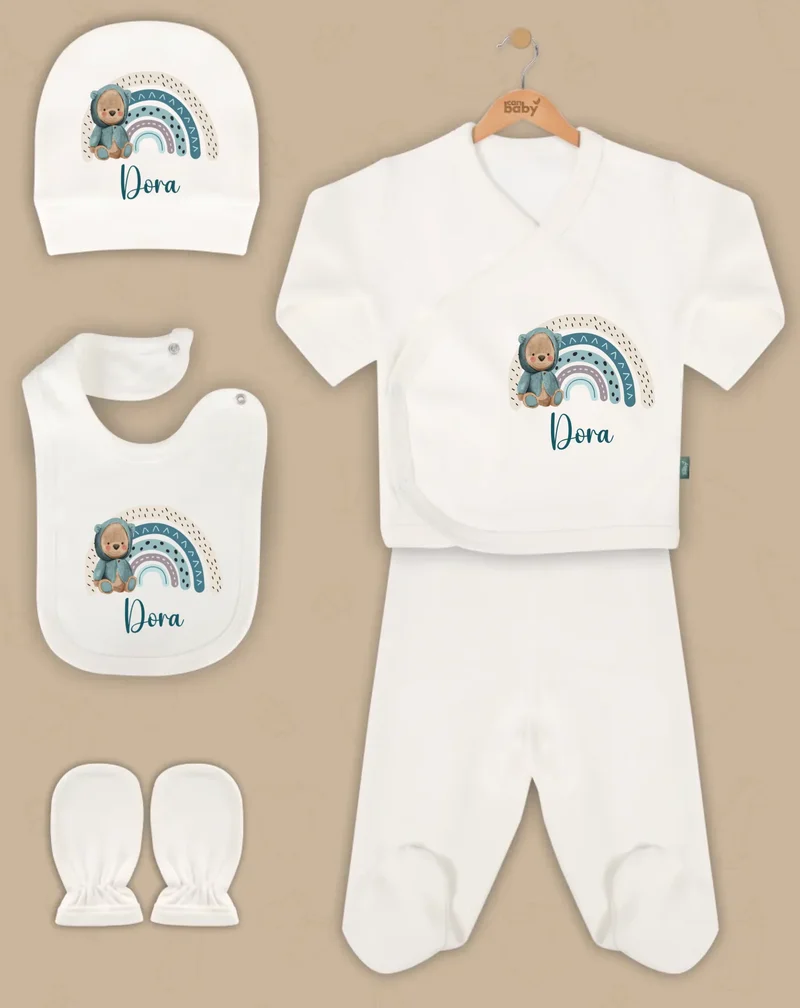 Kleurrijke regenboog - Goedkope 5-Delige Gepersonaliseerde Babykleding Cadeauset