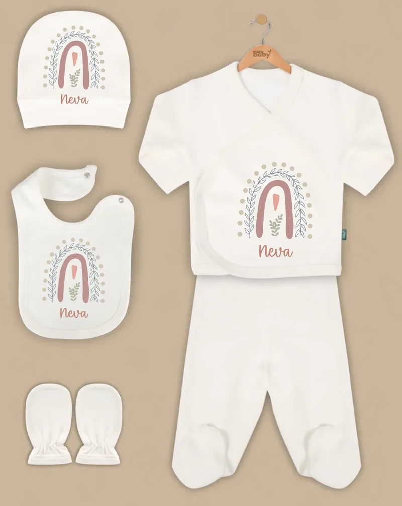 Regenboog - Goedkope 5-Delige Gepersonaliseerde Babykleding Cadeauset