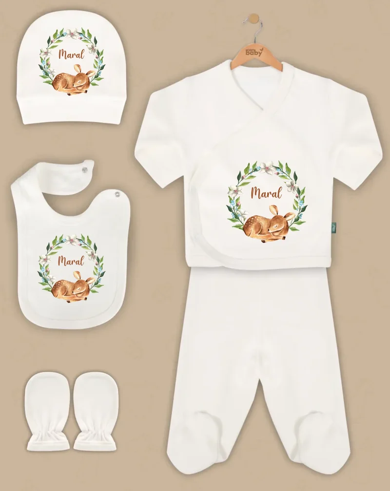 Bloemenkrans Hertje - Goedkope 5-Delige Gepersonaliseerde Babykleding Cadeauset