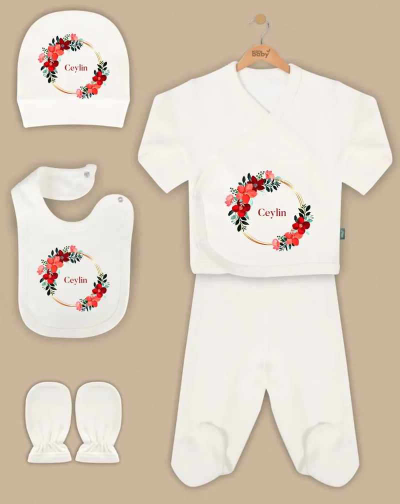 Bloemige lijsten - Goedkope 5-Delige Gepersonaliseerde Babykleding Cadeauset