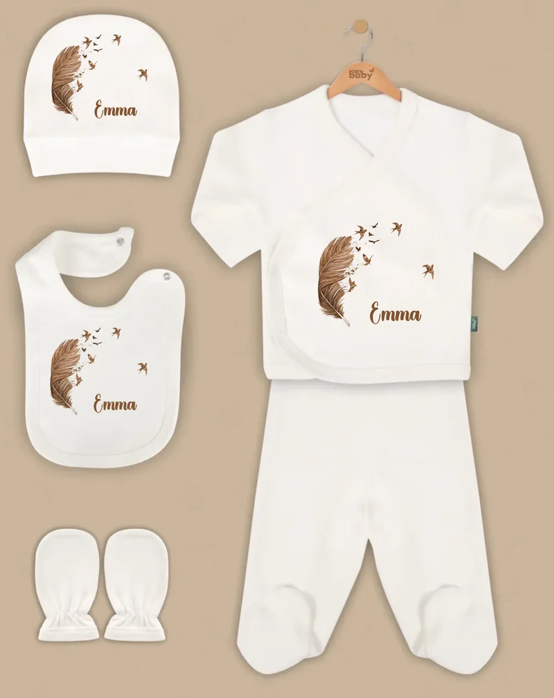 Veer & Vogels - Goedkope 5-Delige Gepersonaliseerde Babykleding Cadeauset