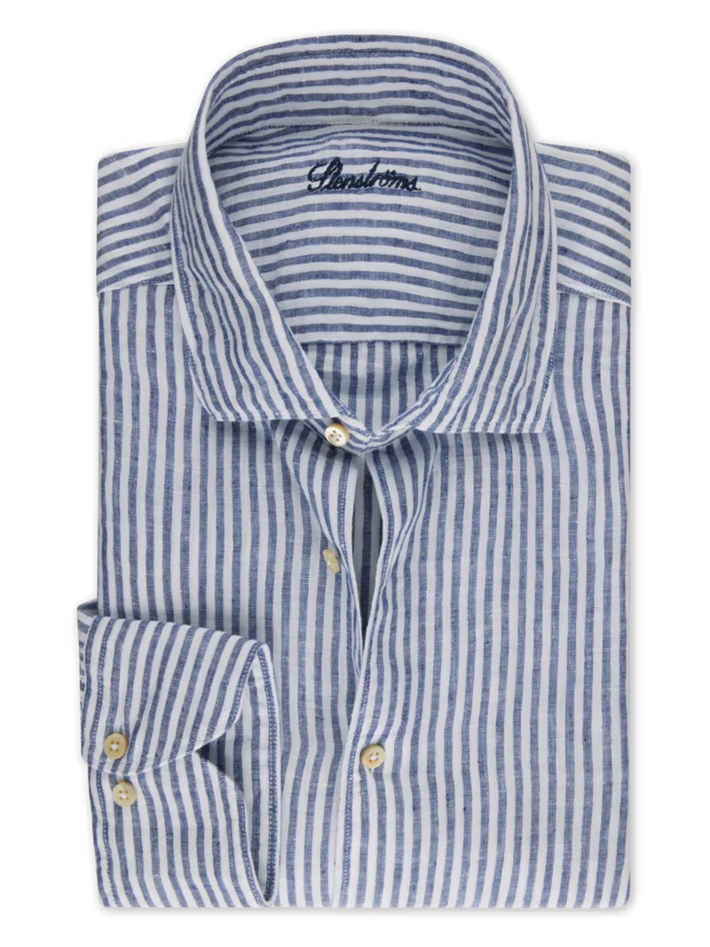 STENSTRÖMS Linen Shirt Striped Slimline - Navy