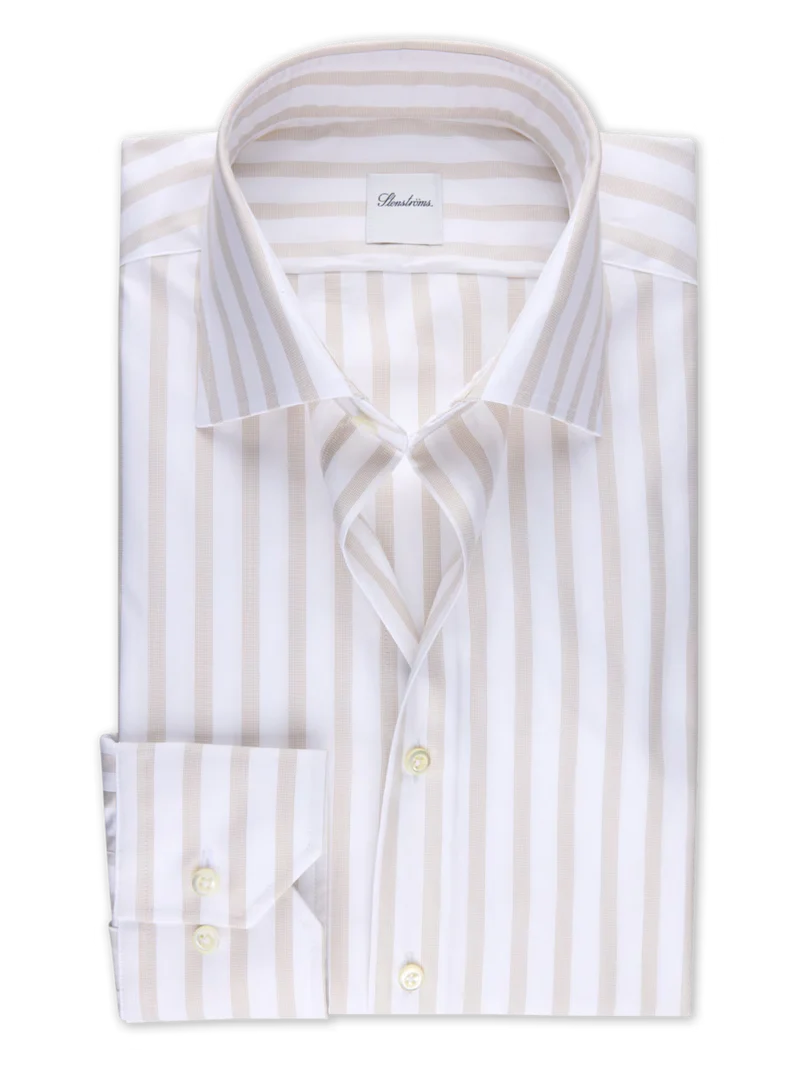 STENSTRÖMS Twill Thick Striped Shirt Slimline - Beige