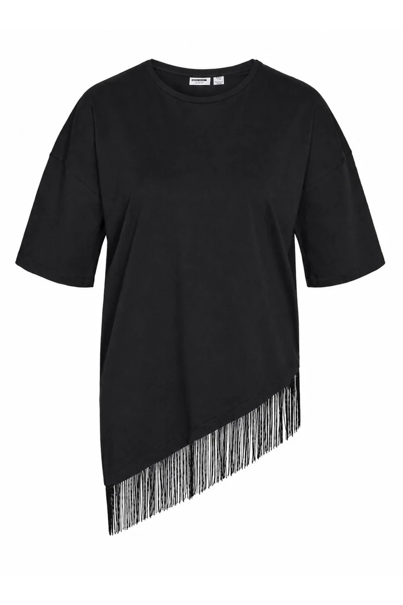 Noisy May - Nmeasy S/S Assymetric Fringe Top - 5253260 Black